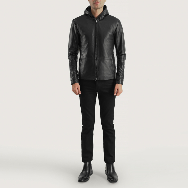 Mens Andy Matte Black Hooded Leather Jacket Full Length-2-1700228416947